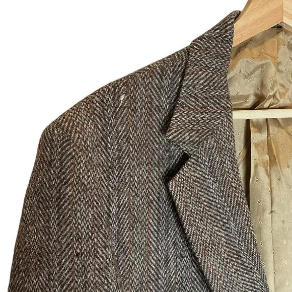 Harris Tweed Scottish Wool Vintage Woven Blazer Sport Coat Mens 42R Woven Brown - Picture 12 of 15